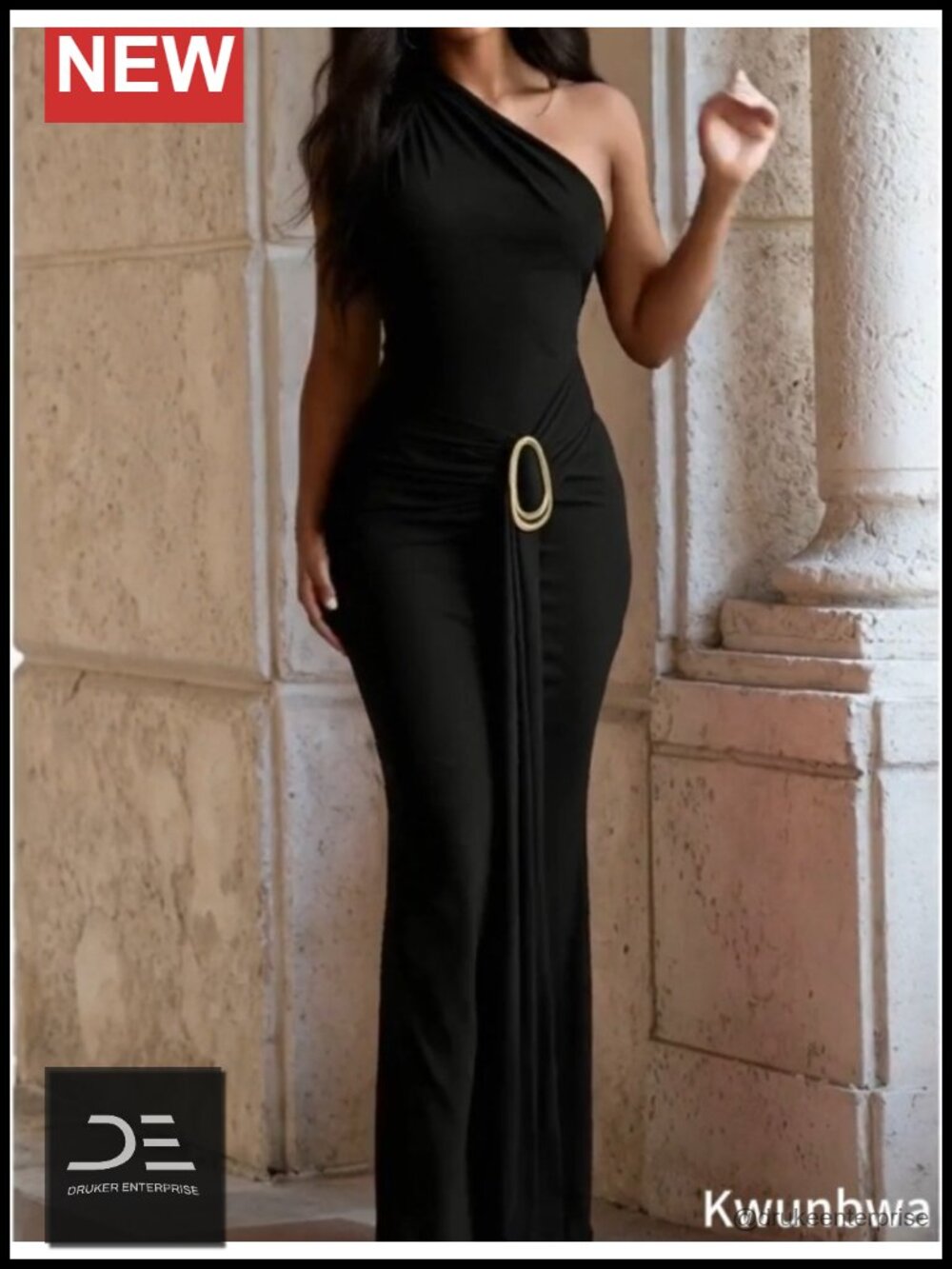 One Shoulder Backless Bodycon Ruched Maxi Dress - Picture 6 of 6